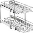 2pck 2-Tier Kitchen Cabinet Pull Out Shelf and Drawer Organizer Slide Out Pantry Storaqe Basket in Multiple Sizes (2x(12" W x 18" D))