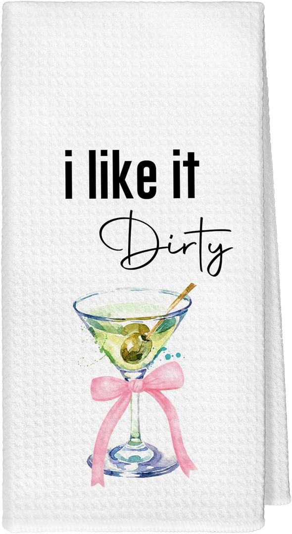 Dirty Martini Gifts Kitchen Towels, Coquette Pink Bows Gifts for Cocktail Lovers Hand Dish Towels Decor, Bartender Gift Home Bar Tea Towel for Bar Cart Kitchen Decorative, 16x24 Inch