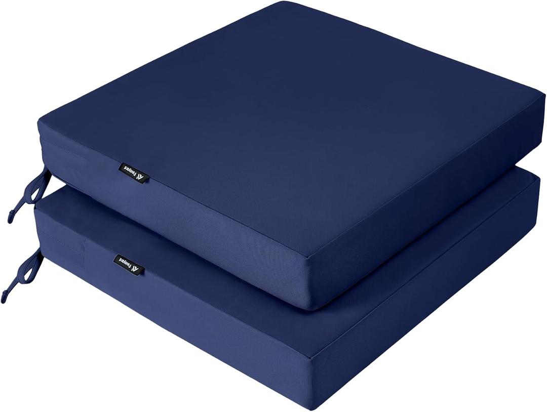 Favoyard Patio Chair Cushions 19 x 19 x 3 Inch Waterproof Outdoor Seat Cushions for Patio Furniture 3-Year Color Fastness Garden Sofa Couch Pads with Handle & Adjustable Straps Set of 2, Blue