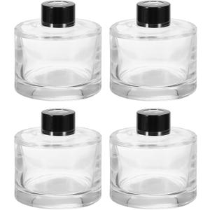 HARFINGTON 4pcs 150ml/5oz Empty Glass Diffuser Bottle 3.1" x 3.1" Refillable Fragrance Accessories Aromatherapy Jar Container for Replacement Reed Diffuser DIY Home Bathroom Transparent