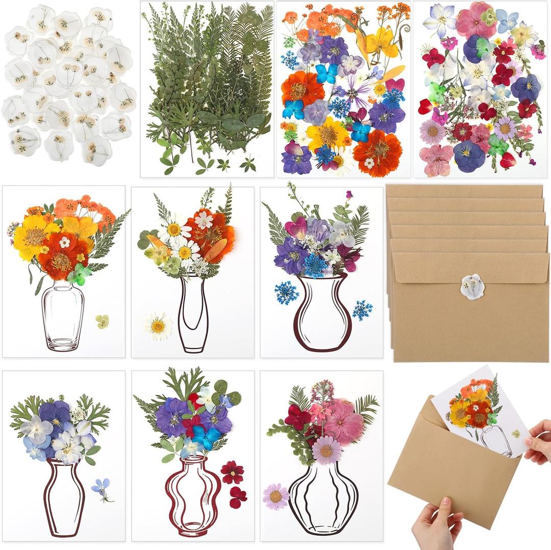 Dunzoom 30 Set DIY Wedding Greeting Cards with Envelopes Wedding Thank You Dried Flowers Pressed Flower Cards Handmade Card Set with Wax Seal 150 Pcs Dried Flowers Notes Gifts for Women Birthday