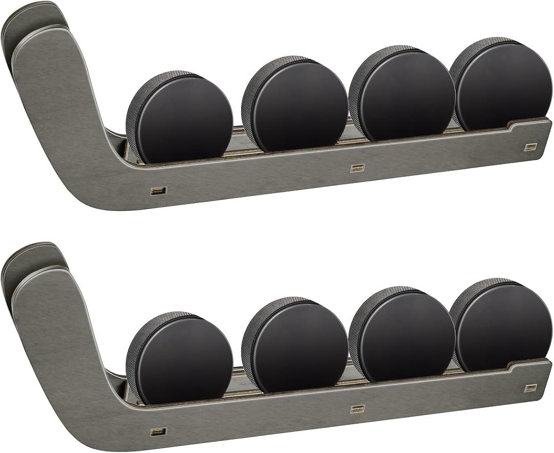 Beeveer 2 Pcs Hockey Puck Display Cases Wooden Wall Mount Hockey Puck Holder with Hook for Players Team Gifts Living Room Storage Decoration Accessories