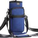 Nuovoware Water Bottle Carrier Bag,25oz/40oz/64oz Bottle Pouch Holder, Adjustable Shoulder Hand Strap 2 Pocket Sling Neoprene Sleeve Sports Accessories for Hiking Travelling Camping (Large, Dark Blue)