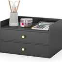 Bamboo Desk Organizer with Drawers Wooden Desktop Storage Drawers for Bills Office Supplies Kitchen Utensils Organizing Tool for Home Classroom Organization No Assembly (2 Drawers, Black)