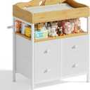 POKIPO Bamboo Changing Table Dresser with Sturdy Metal Frame, 4 Fabric Drawers, 3-in-1 Baby Dresser with Changing Table Top, Diaper Changing Station and Storage Organizer for Modern Nursery, 19.9"D x 32.9"W x 39.8"H