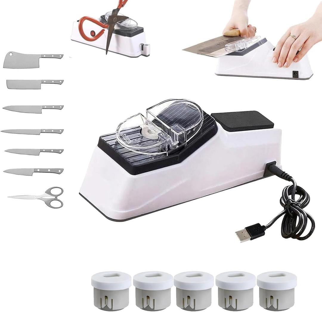 Besyner Sharp Pro, USB Electric Knife Sharpener, With 5PCS Replacement Grinding Tools, Double Sided Knife Sharpener, Quick Sharpening & Polishing, Stable Non-slip Base Quick Sharpening & Polishing