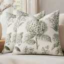 Set of 2 Decorative Floral Neutral Pillow Covers 20x20 Inch Light Green Hydrangea Print Spring Boho Vintage Throw Cushion Covers for Sofa Couch Porch Bedroom Living Room Summer Home Decor