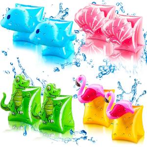 Skylety 8 Pieces Swim Arm Floaties for Kids Inflatable Swim Armbands Float Sleeves Swimming Arm Float Rings for Toddler Boys Girls