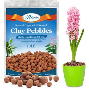Riare 10 LBS Organic Expanded Clay Pebbles - 4mm-16mm Natural Leca Balls Lightweight Hydroponic Clay Pebbles Aggregate for Indoor Plants, Hydroponic Growing, Plants Drainage, Aquaponics
