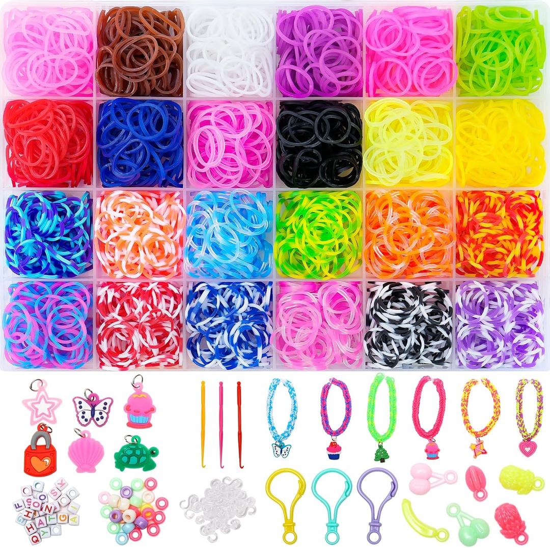 XKDOUS 24 Colors Rubber Band Bracelet Kit, Bracelet Making Kit for Art and Craft, Rubberband Bracelets kit for Kids Ages 6+
