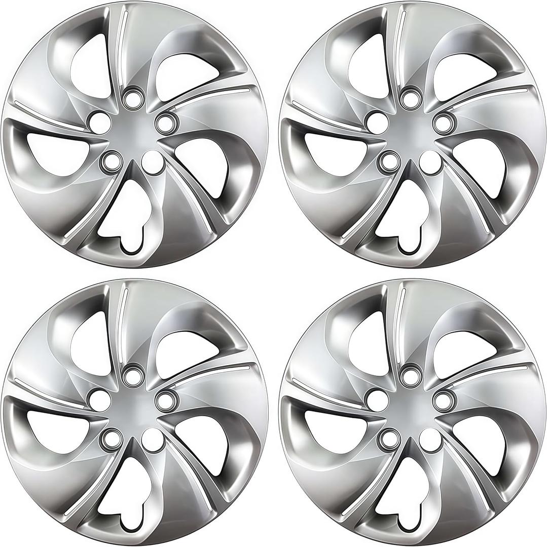 15 inch Replacement Hubcaps Fit for 2006-2011 Honda Civic, Wheel Rim Cover Compatible with 2013-2015 Honda Civic 15'' Steel Wheel; 4 Pcs (Glossy Silver)