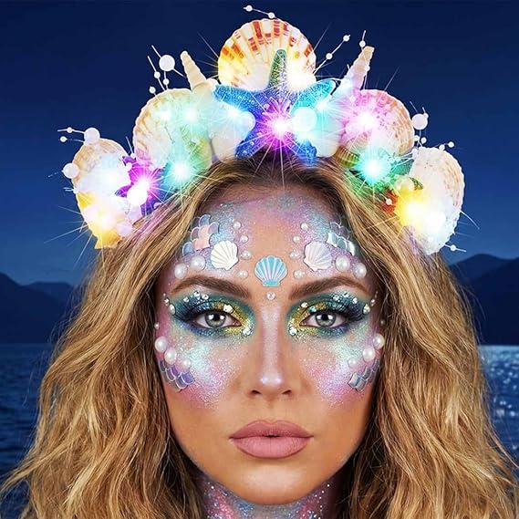 BARTOSI Mermaid Crown Light Up Seashell Headband Mermaid Hair Accessories for Women