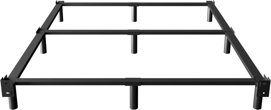 EMODA 7 Inch Queen Bed Frame for Box Spring and Mattress, 9 Legs Support Metal Bed Base, Tool-Free and Easy Assembly, Black