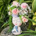 Face Plant Pots Head Planters - Face Flower Pot Head Planter with Cat, Succulent Pots with Drainage Hole, Resin Lady Planter for Indoor Outdoor, Home Decor, Mother's Day/Women Gifts
