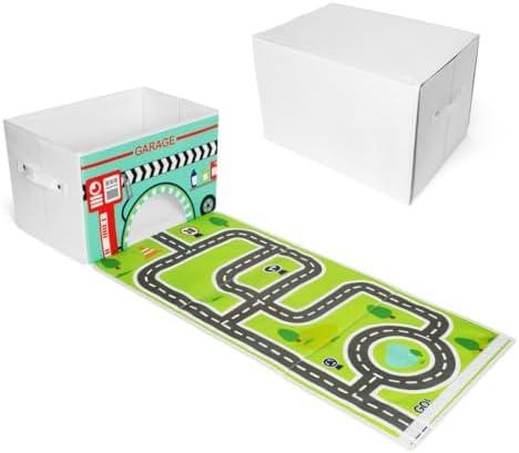 EMBRACE PLAY Toy storage box with car rug play mat - Toy box for boys and girls - 2 in 1 collapsible toy car storage- toyboxes for children - toy boxes for kids (WHITE)