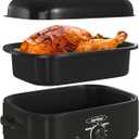 Sunvivi 14-Quart Electric Roaster Oven with Self-Basting Lid, Turkey Roaster Oven with Removable Pan and Rack, Stainless Steel, Black