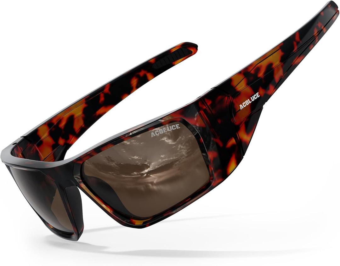Polarized Fishing Sunglasses for Men Women - Floating Wrap Around Sport Glasses for Surfing Running Driving (Tortoiseshell Frame/Dark Brown Lens)