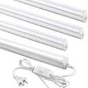 (4 Pack) 4FT T5 LED Shop Light,6500K,20W,2300LM(Super Bright White) Linkable LED Integrated Fixture,Garage Ceiling and Cabinet Light,Strip Light,Corded Electric with ON/Off Switch