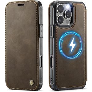 for iPhone 16 Pro Max Case Wallet Compatible with Magsafe, PU Leather Flip RFID Blocking Card Holder Stand Shockproof Magnetic Women Men Wallet Phone Case Cover for iPhone 16 Pro Max, Brown