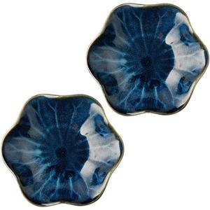 Ceramic Jewelry Dish Tray - 4-Leaf Clover Ring Holder Lotus Trinket Tray, Elegant Decorative Gift for Women (2Pcs Blue - Lotus Leaf)