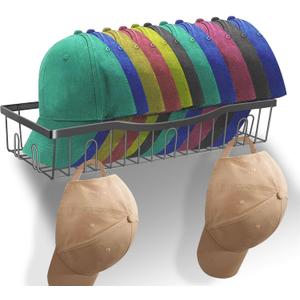 Metal Hat Racks for Wall, Upgraded Non-Slip Design Keeps Each Cap in Place, Baseball Cap Organizer Holds Up to 40 Caps, Wall Mounted Hat Organizer and Storage for Display and Holder, Black