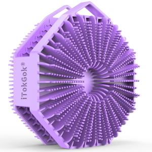 iTokGoK Premium Silver-Infused Dual-Sided Design 2-in-1 Silicone Body Scrubber for Shower,Body Brush Buffer Scrubber for Men and Women for All Skin, Ergonomic No-Slip Handle, Easy to Clean - (Purple)