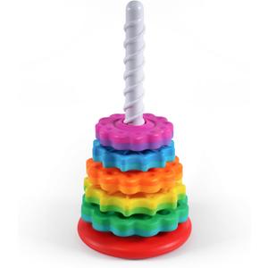 LiKee Portable Fidget Rotating Stacking Toys for Baby 18+ Months, Toddlers 1-3, Kids, Adult, Rainbow Tower Montessori Toys for Travel, Autism Sensory Learning Toy and Stress Relief