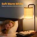 Table Lamps Set of 2 with USB Ports and Wooden Base, Bedside Nightstand Lamps with Warm White Bulbs, Fabric Shade for Bedroom, Living Room, Office, Boho
