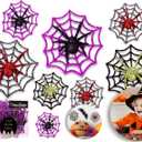 Christmas Traditions Set of 12 Pcs Designer Original 4 inch 3D Halloween Spider Ornaments on Web Glittered for Tree/Door/Window/Wall, Indoor/Outdoor use Party Decorations 3 Colors asst