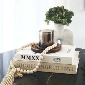 Chicooan 4-in-1 Decorative Books Set, Coffee Table Books Decor, 2 Linen Fake Book Boxes with Wood Tray, Bead Garland for Decoration, Bookshelf Boho Neutral Aesthetic Decor