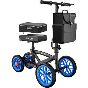 Knee Scooter for Adults for Foot Surgery, 11in Front Wheel Heavy Duty Knee Walker for Broken Foot, 350lbs Capacity Foldable Scooter Crutch Alternative with Disc Brake, Black (Blue)