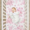 2 Pack Pink Vintage Floral Crib Sheet Set for Baby Girl, Soft Breathable Fitted Coquette Crib Sheet 28 x 52 in, Chinoiserie Nursery Decor for Standard Crib and Toddler Bed Mattresses