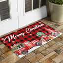 Merry Christmas Red Truck Gnomes Snowflake Buffalo Plaid Doormat 30"x17", Seasonal Winter Xmas Holiday Low-Profile Non-Slip Floor Mat Switch Mat for Indoor Outdoor