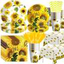 APOWBLS Sunflower Party Decorations Dinnerware, Sunflower Party Supplies For Birthday, Baby Shower, Bridal Shower, Plate, Cup, Napkin, Tablecloth, Cutlery, Straw, Sunflower Table Decorations, Serve 24