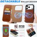 SHIELDON Detachable Genuine Leather Case Wallet for iPhone 17 Pro 6.3" 2025 | 2-in-1 Design, Wireless Charging, Magnetic, RFID Blocking Credit Card Holder, Kickstand, Flip Cover - Retro Brown