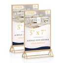 EHWINE 2 Pack Acrylic Sign Holder 5 x 7, Double Sided Gold Picture Frame Stand up Table Top Sign Holders, Clear Display Stand Menu Flyer Holder for Wedding Party