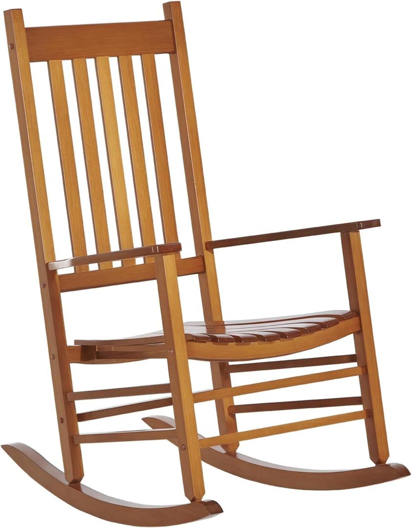Outsunny Outdoor Rocking Chair, Patio Wooden Rocking Chair with Smooth Armrests, High Back for Garden, Balcony, Porch, Supports Up to 353 lbs, Natural (1 Pack)