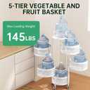 JAQ No Assembly 5-Tier Kitchen Storage Cart with Wheels, Rotating Produce Organizer for Onion, Potato & Vegetable Storage, Large Capacity Pantry Rack, White, 13.5 inches