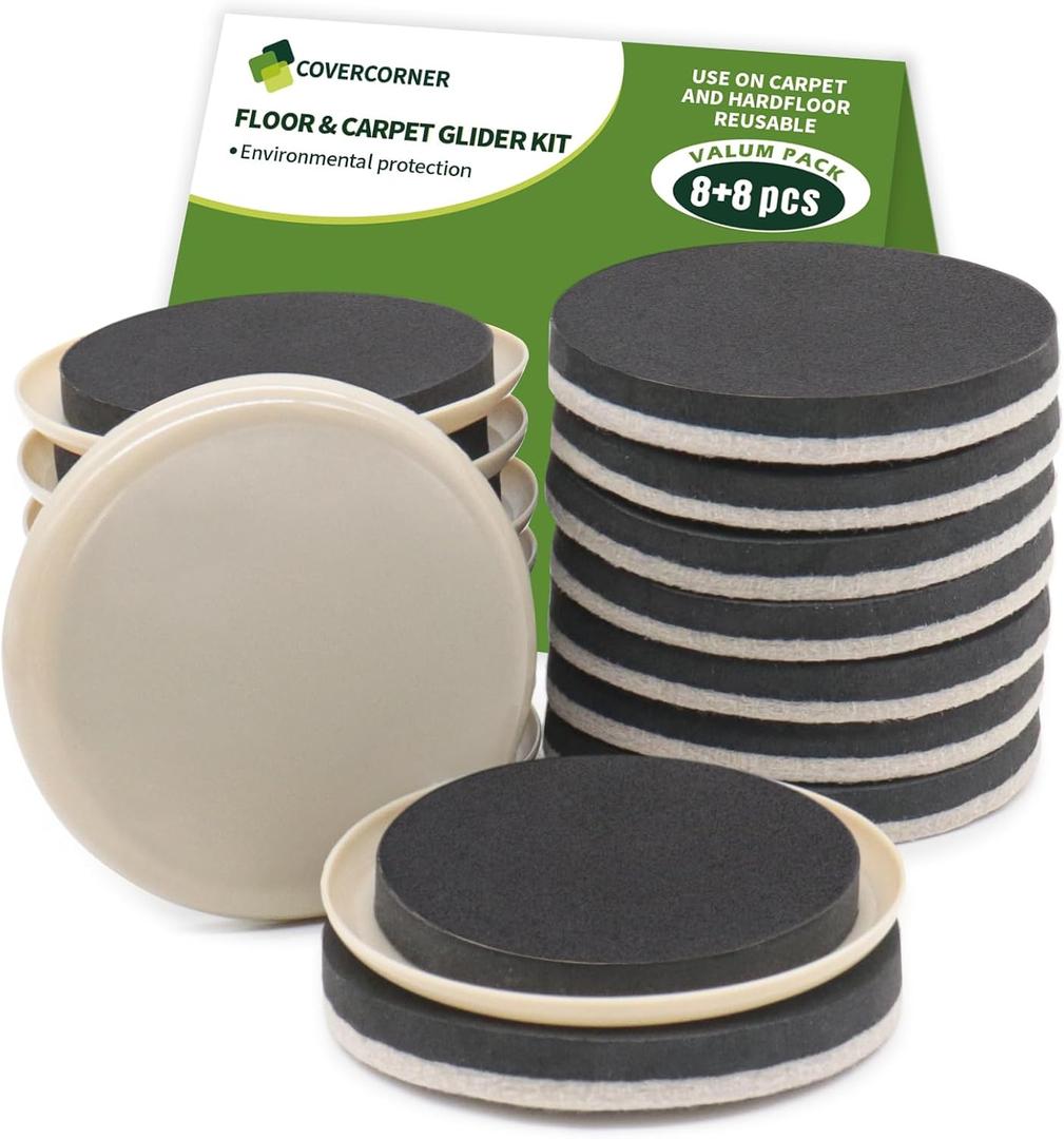 Furniture Sliders for Hardwood Floors, Furniture Sliders for Carpeted Floors, 16 PCS 3 1/2 inch Combo Pack, Sliders for Moving Furniture, Furniture Movers Sliders