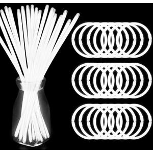 300 PCS White Glow Stick Bracelets Necklaces Bulk 8" Glowsticks with Connectors Glow in The Dark Party Supplies Light Up Neon Party Favor for July 4th Halloween Christms Birthday Wedding