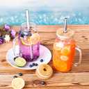 QWEZXO 24 OZ Mason Jar Drinking Glasses with Bamboo Lids and Stainless Steel Straws for Party Beverages,Iced Coffee 2Pack