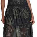 BCBG Women's Strapless Round Neck Floral Drop Waist Maxi Dress, Black/Gold, 12