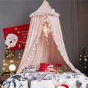 VETHIN Bed Canopy for Girls,Princess Round Dome Dreamy Mosquito Net Bedding Girls Room Castle Play Tent Hanging House Decor Reading Nook Canopies (Beige Pink)