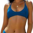 ZAFUL Women's Tie Back Bikini Top Solid Push Up Padded Bralette Swimsuit Bathing Suits Top (Only Top-blueberry Blue) S
