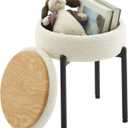 Vanity Stool Chair with Storage Multi-Functional Makeup Stool & Side Table Teddy Velvet, 4cm Foam Support Storage Chairs, 300lb Capacity for Bedroom Living Room Dressing Room (White+Black)