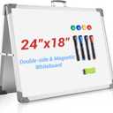White Board Dry Erase 24" x 18", Magnetic Portable Foldable Whiteboard Double Sided Desktop Dry Erase Board Easel on Table Top with Holder for Classroom, Office, Homeschooling, School Supplies