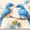 CHAOSETKEN Blue Bird Canvas Wall Art Love Birds Picture Two Couple Birds on Tree Branch Poster Prints Romantic Animals Couple Pictures Unframed (12L x 18W)
