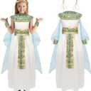 Cleopatra Costume Kids Girls Egyptian Costume 6Pcs Cleopatra Dress Accessories Halloween Outfit Props (5-6 Years/Small, Blue)