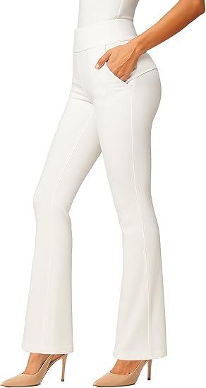 SUBLIME Womens Dress Pants with Tummy Control - Wear to Work - Stretch High Waisted Slacks with Pockets - Off-White - -Small