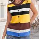 Tankaneo Womens Color Block Striped Sweater Vest Tops Summer Casual Button Up Knit Sleeveless Cardigan Tank Tops (L)